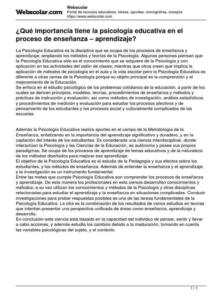 ¿Que Importancia Tiene La Psicologia Educativa en El Proceso de ...