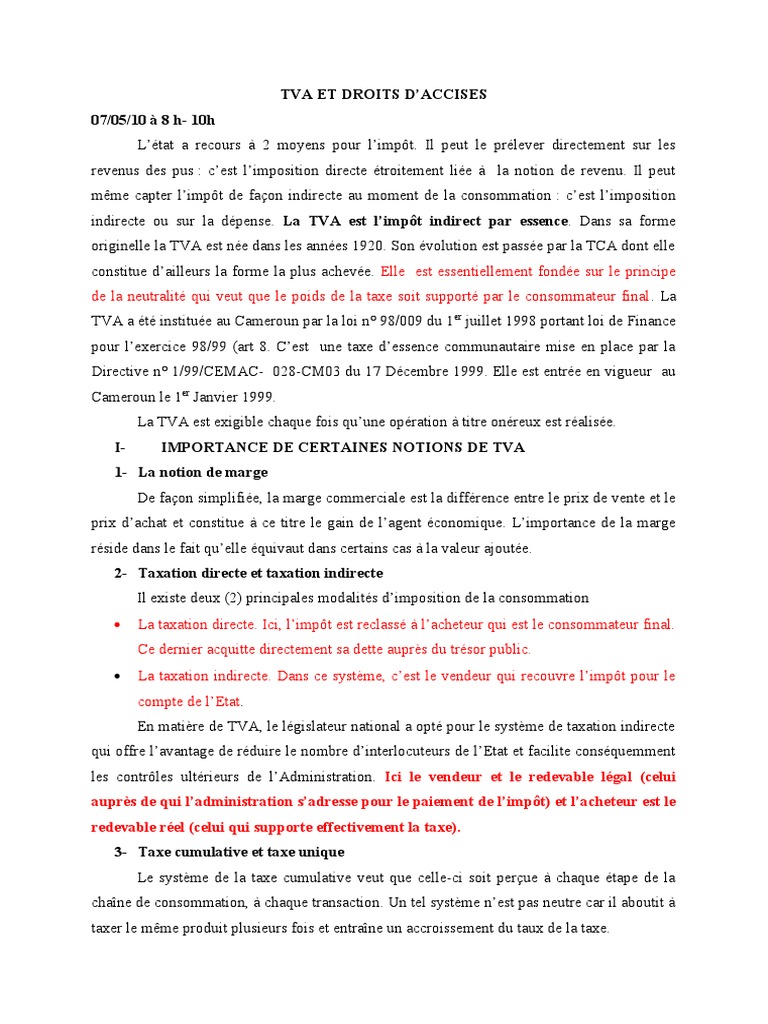 Tva Et Droits D'accises | PDF | Taxe sur la valeur ajoutée | Impôts