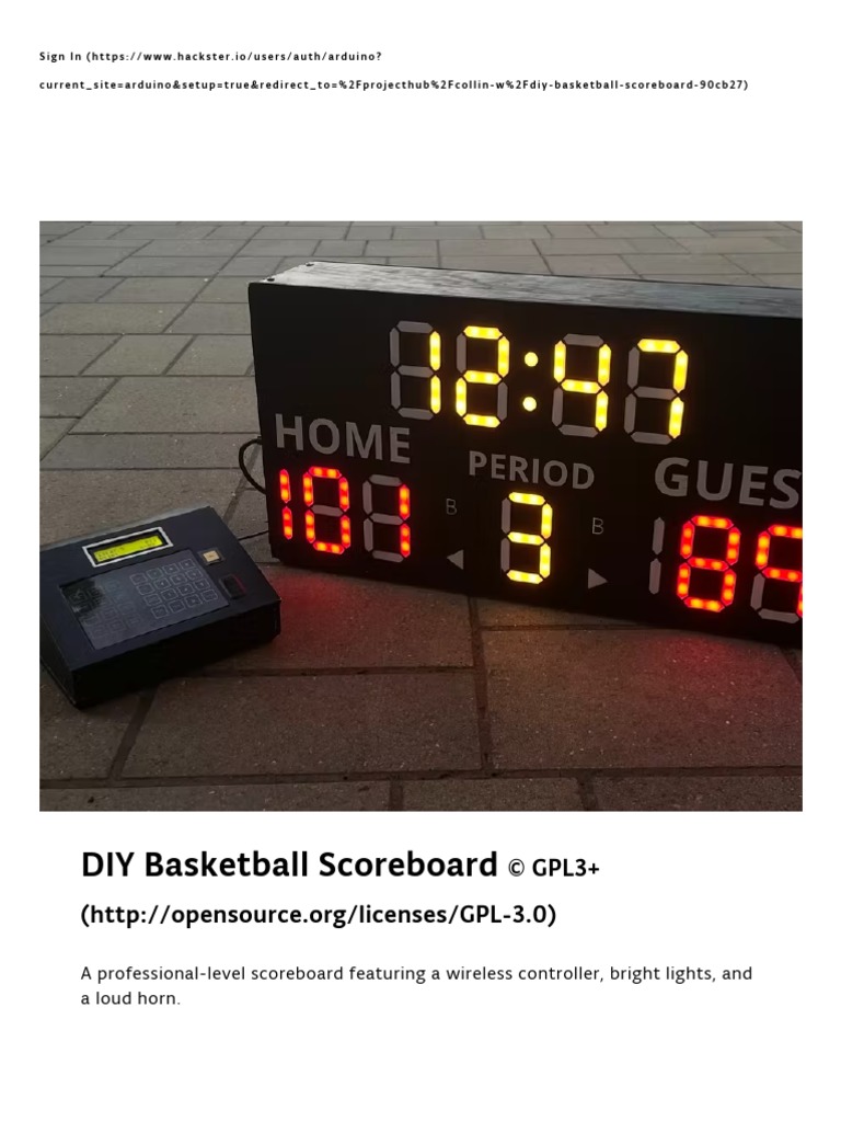 DIY Basketball Scoreboard Arduino Project Hub PDF Light Emitting
