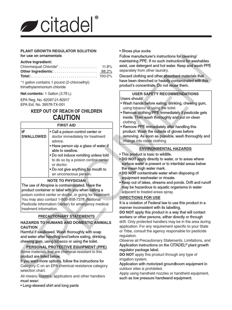 Citadel Specimen Label | PDF | Leaf | Irrigation