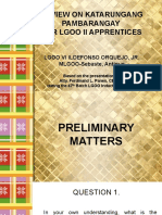 Review On Katarungang Pambarangay For Lgoo Ii Apprentices: Lgoo Vi Ildefonso Orquejo, Jr. MLGOO-Sebaste, Antique