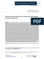 Personal Values As Predictors of Entrepreneurial Intentions of University Students