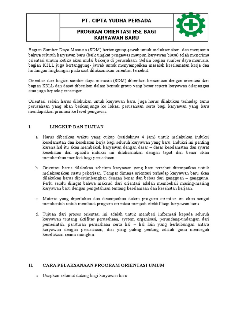 Program Orientasi Karyawan Baru HSE | PDF | Karier & Perkembangan ...