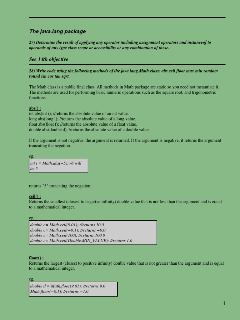 See 14th Objective: The Java - Lang Package | PDF | Trigonometric ...