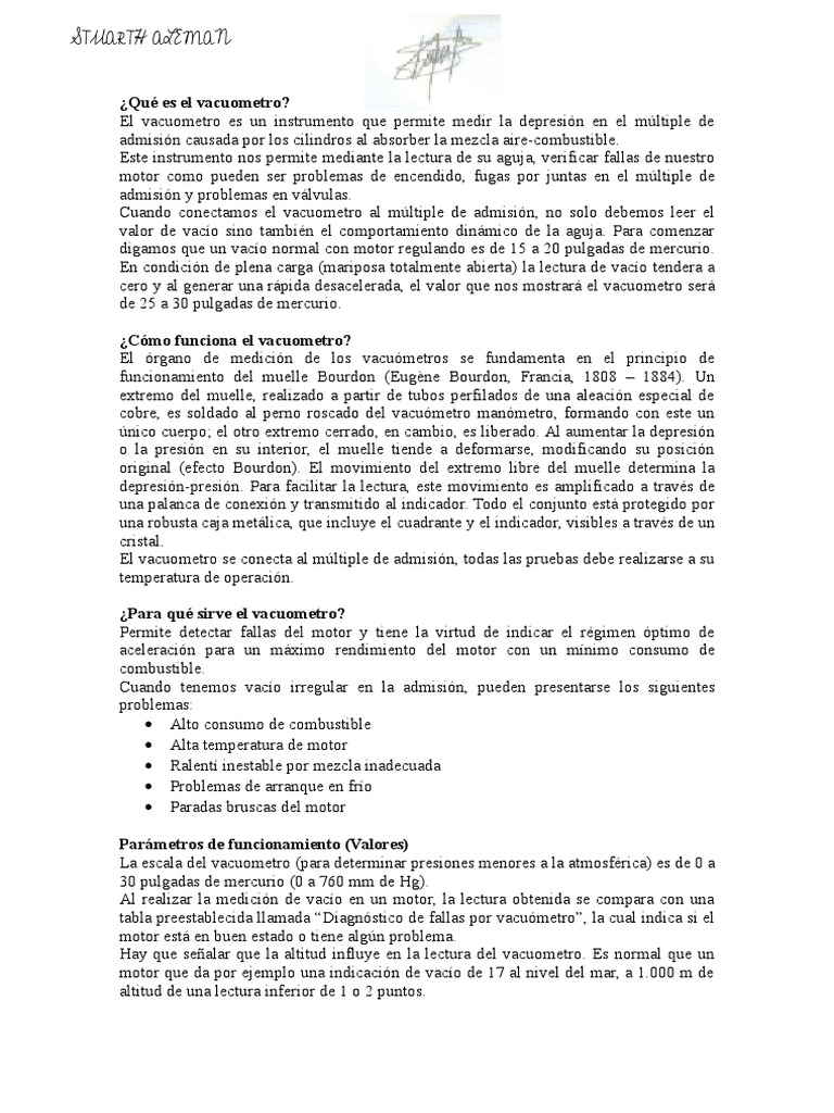 Uso y Función del Vacuómetro en Motores | PDF | Vacío | Medida de presión