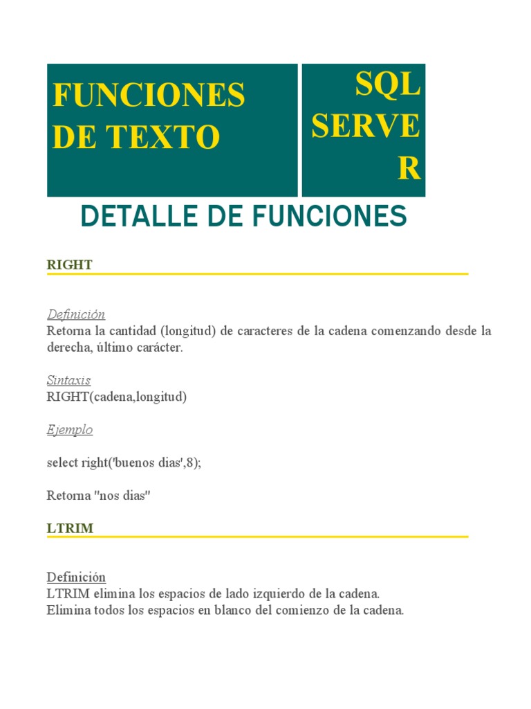 Funciones para Contar Caracteres en SQL | PDF | Cadena (informática ...