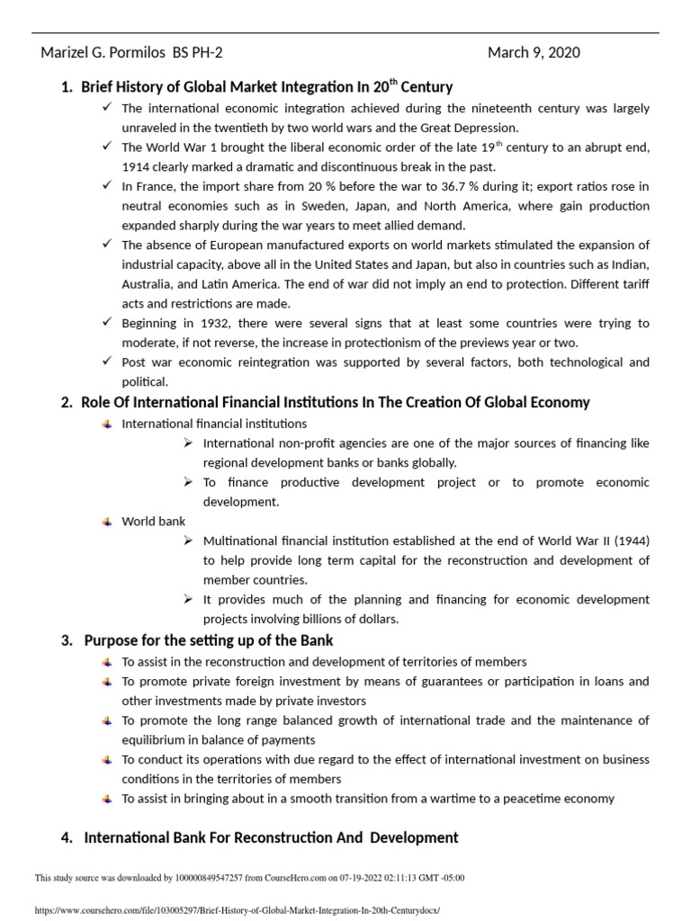 Brief history of global market integration in 20th century pdf