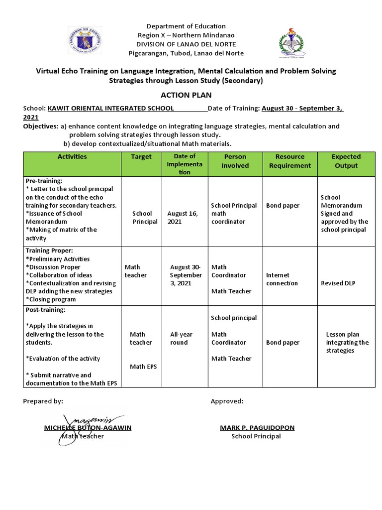 Math Action Plan | PDF | Mathematics | Teachers