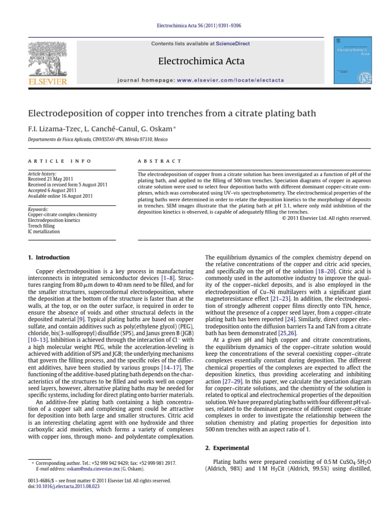 Electrodeposition of Copper Into Trenches From A Citrate Plating Bath ...