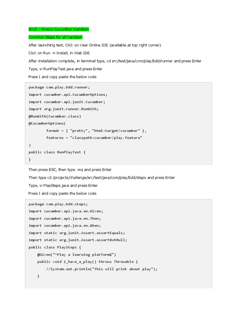 Cucumber Fresco Handson | PDF | Java (Programming Language) | Software ...