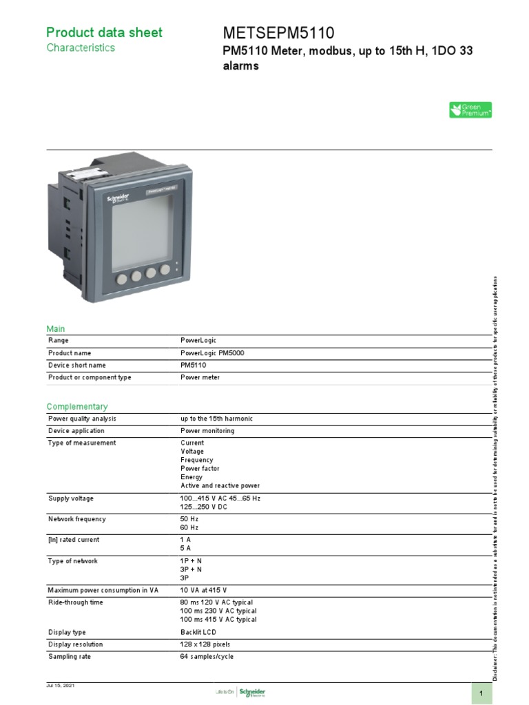 PowerLogic PM5110 Meter Data Sheet | PDF | Alternating Current | Ac Power