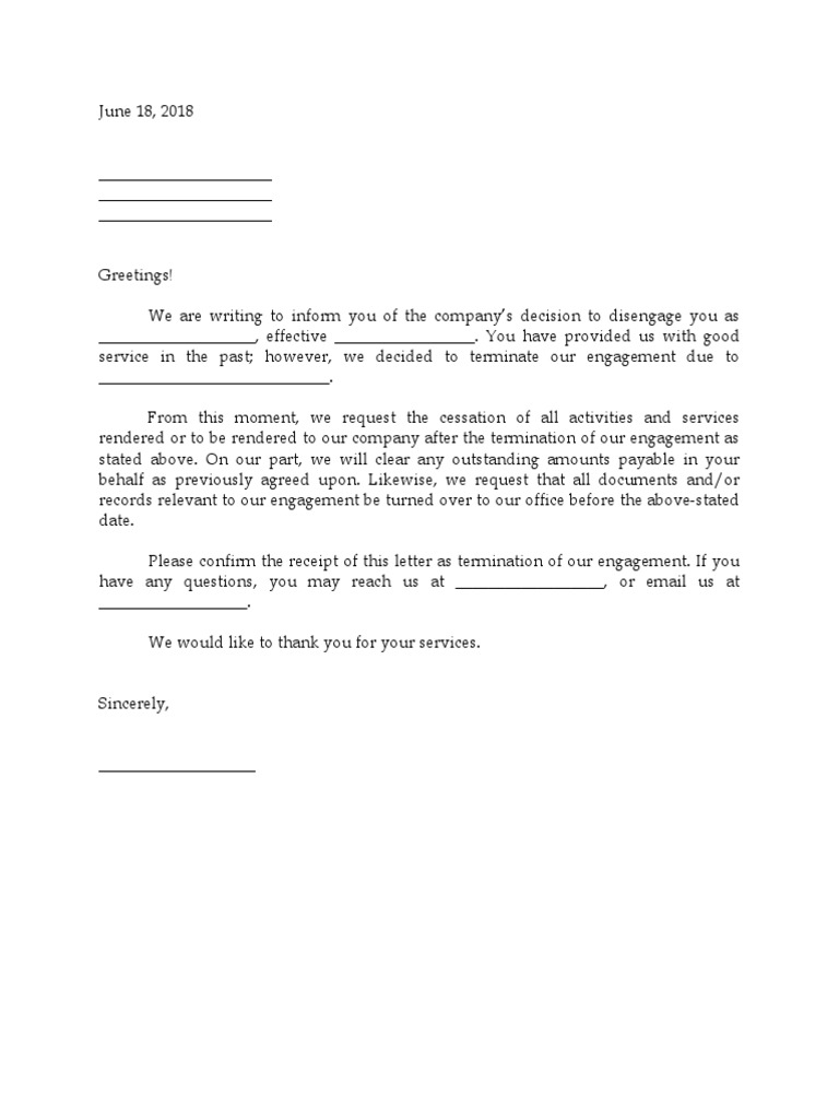 Sample Disengagement Letter PDF
