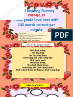 Oral Reading Fluency Read Grade Level Text With 135 Words Correct Per Minute