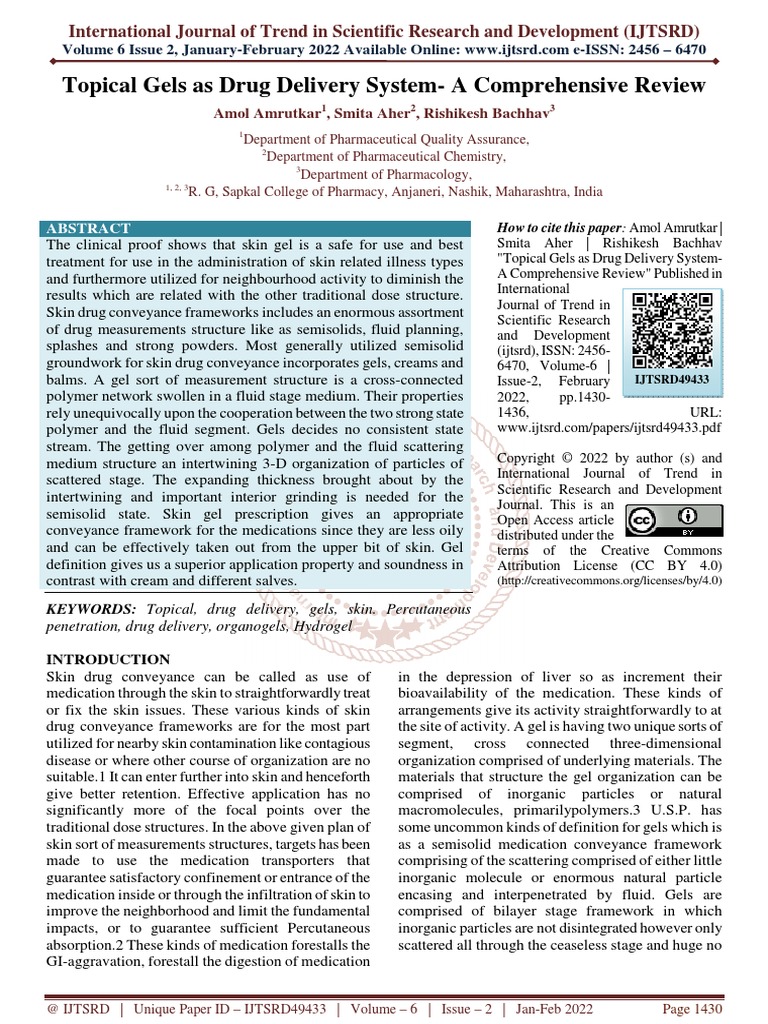 Topical Gels As Drug Delivery System A Comprehensive Review | PDF ...