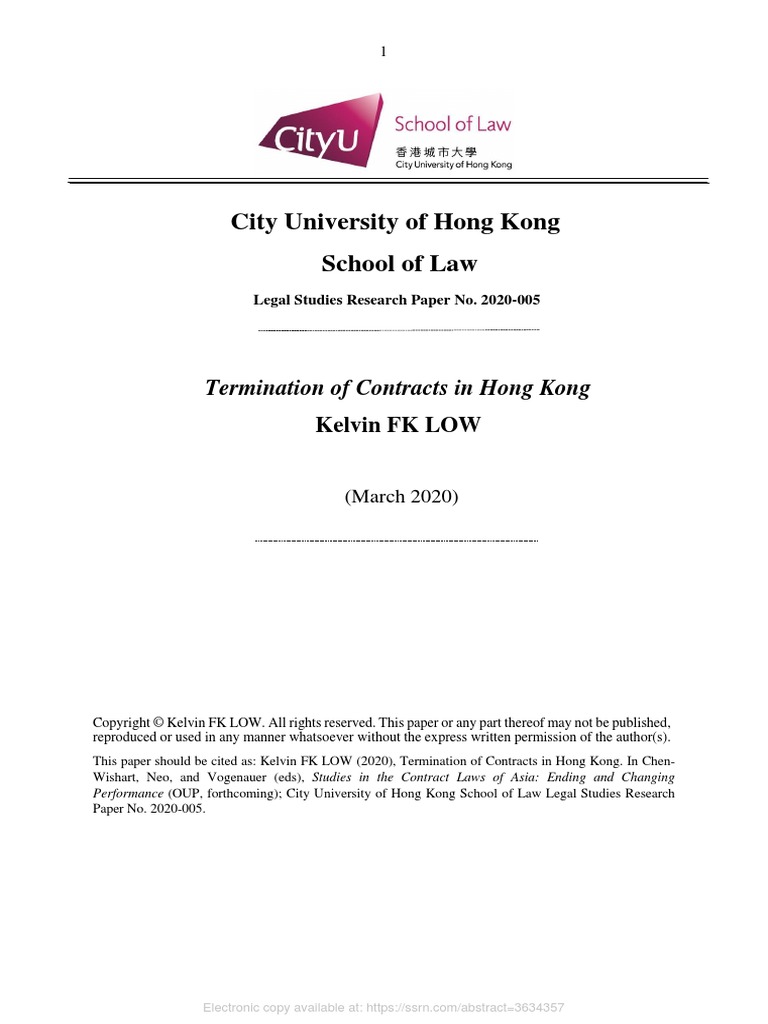 Termination of Contracts in Hong Kong PDF Breach Of Contract Justice