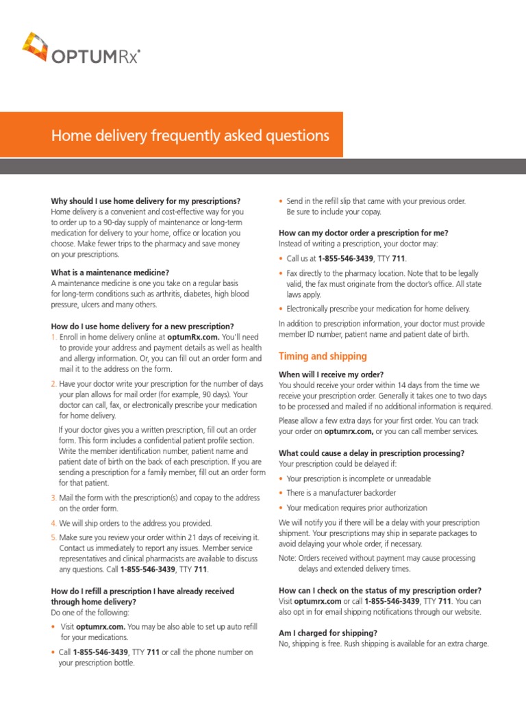 Optumrx Home Delivery HD Faq PDF Medical Prescription Pharmacy