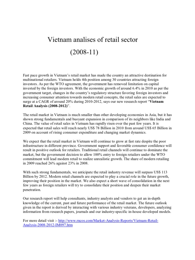 Vietnam Analises of Retail Sector | PDF | Economic Growth | Foreign ...