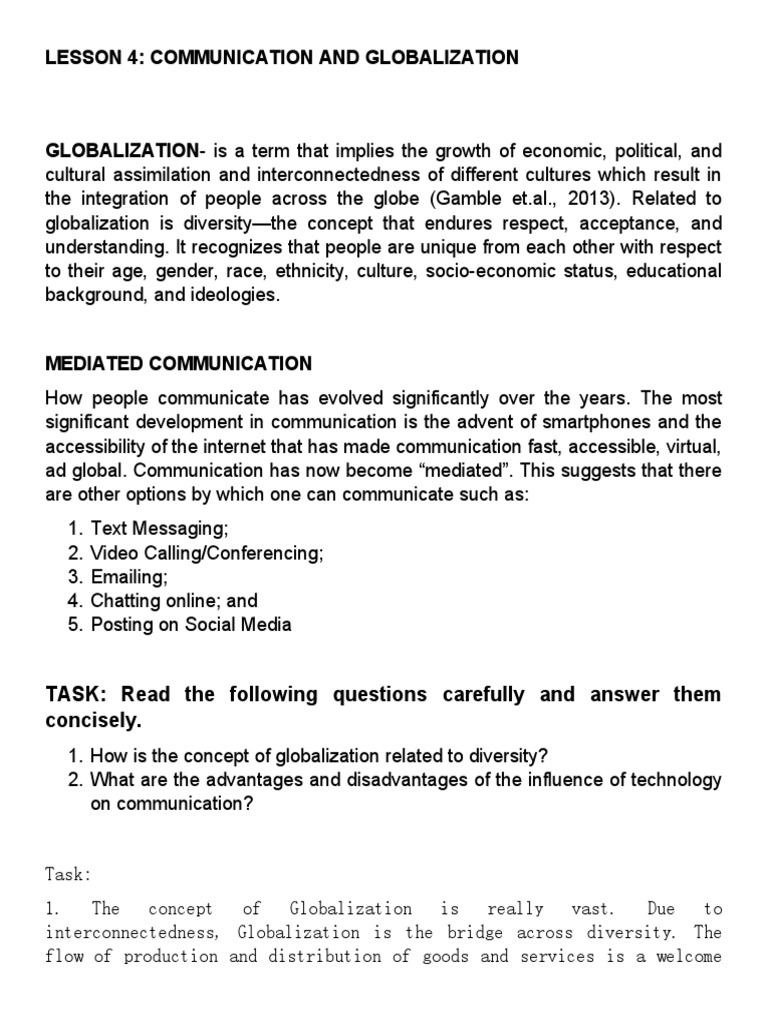 Lesson 4: Communication and Globalization | PDF | Globalization ...