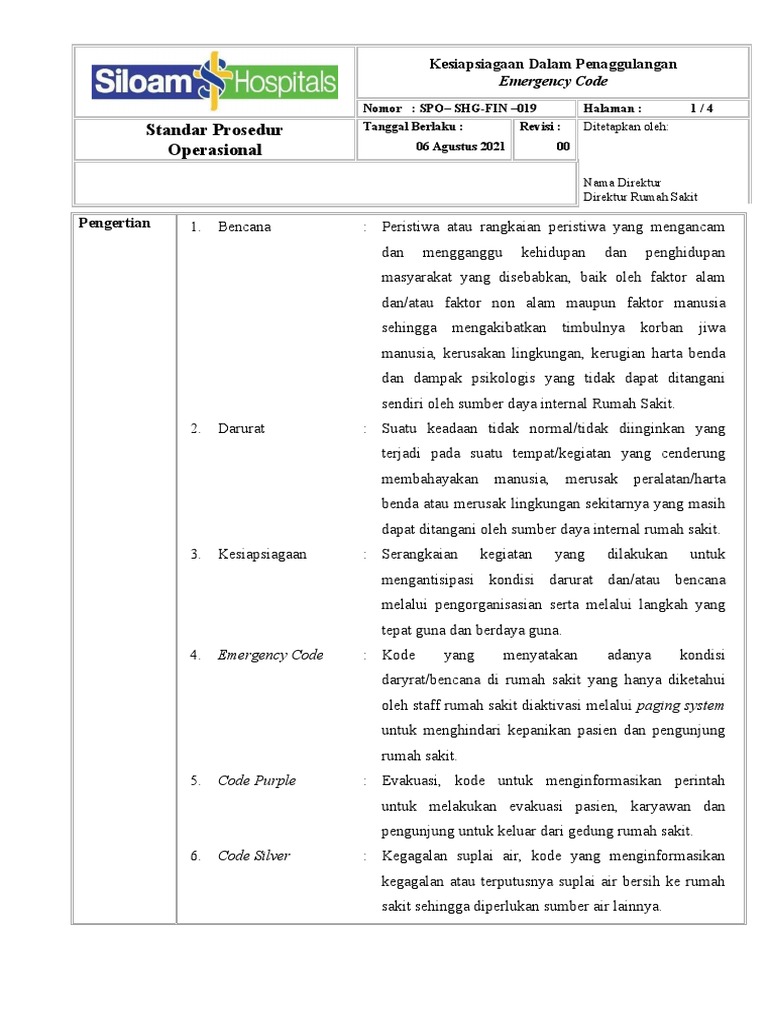 Prosedur Kesiapsiagaan Emergency Code | PDF