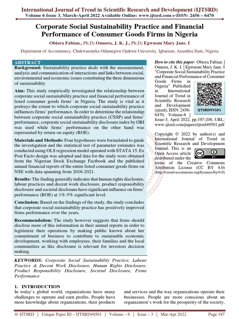 Corporate Social Sustainability Practice and Financial Performance of ...