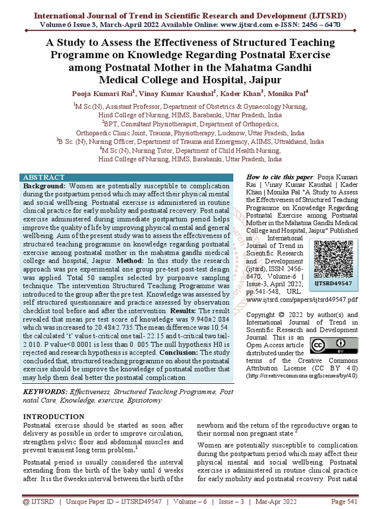 A Study To Assess The Effectiveness of Structured Teaching Programme On ...