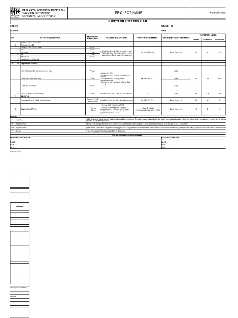 ITP - Public Address Installation | PDF | Duct (Flow) | Specification ...