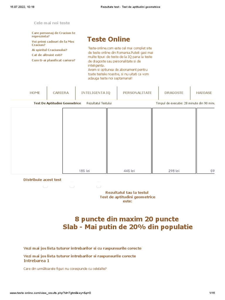 Rezultate Test - Test de Aptitudini Geometrice | PDF