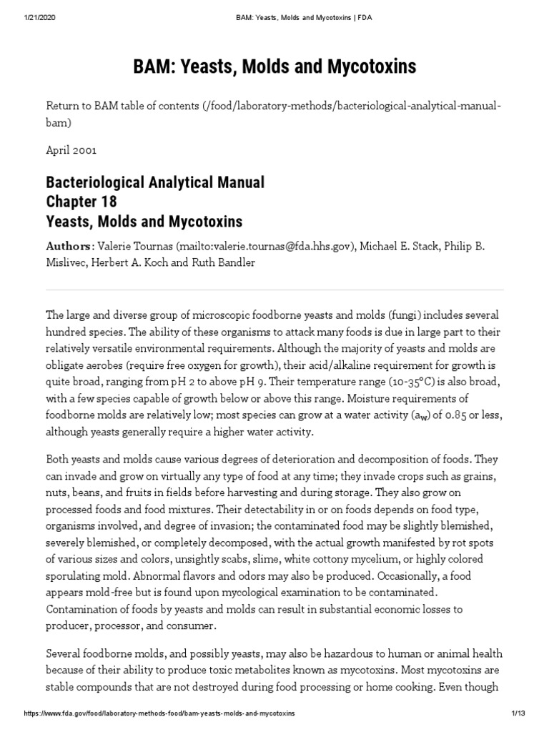Bacteriological Analytical Manual Yeasts, Molds and Mycotoxins