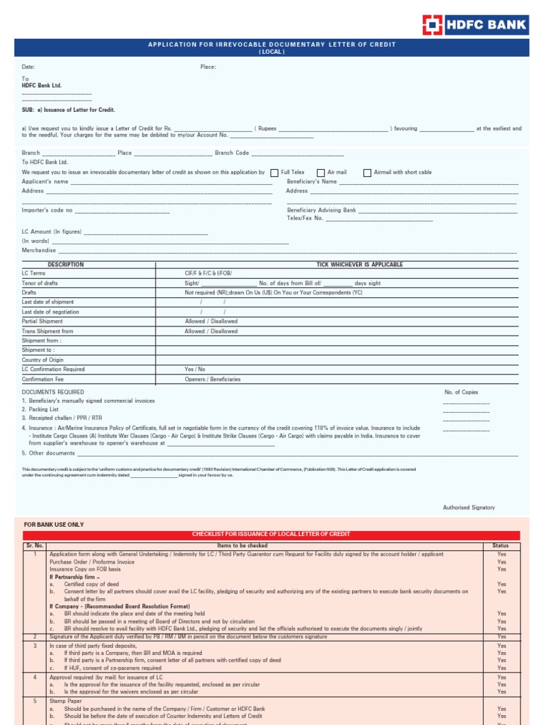 Annexure 4 Local LC Application Form Guarantee Banks