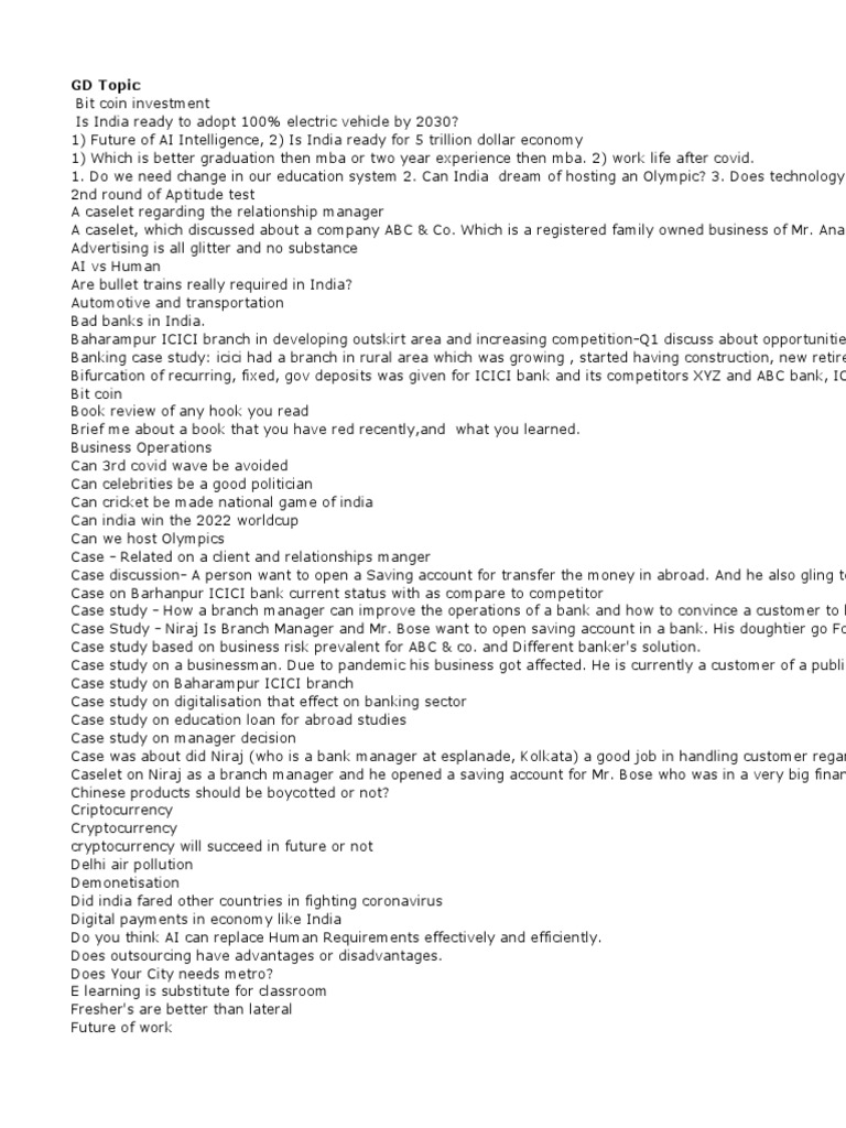 GD Topics & PI Questions - 2022 | PDF | Valuation (Finance) | Financial ...