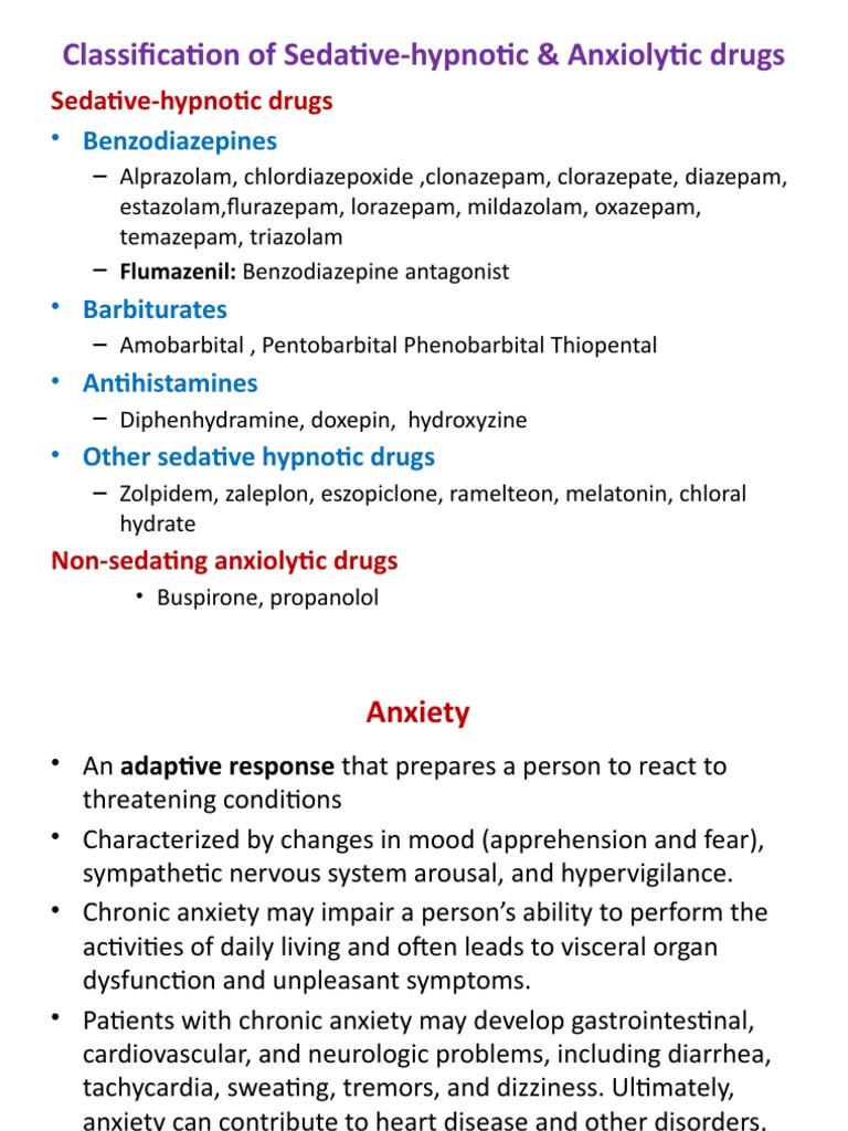 Sedative-Hypnotic and Anxiolytic Drugs Classification | PDF ...