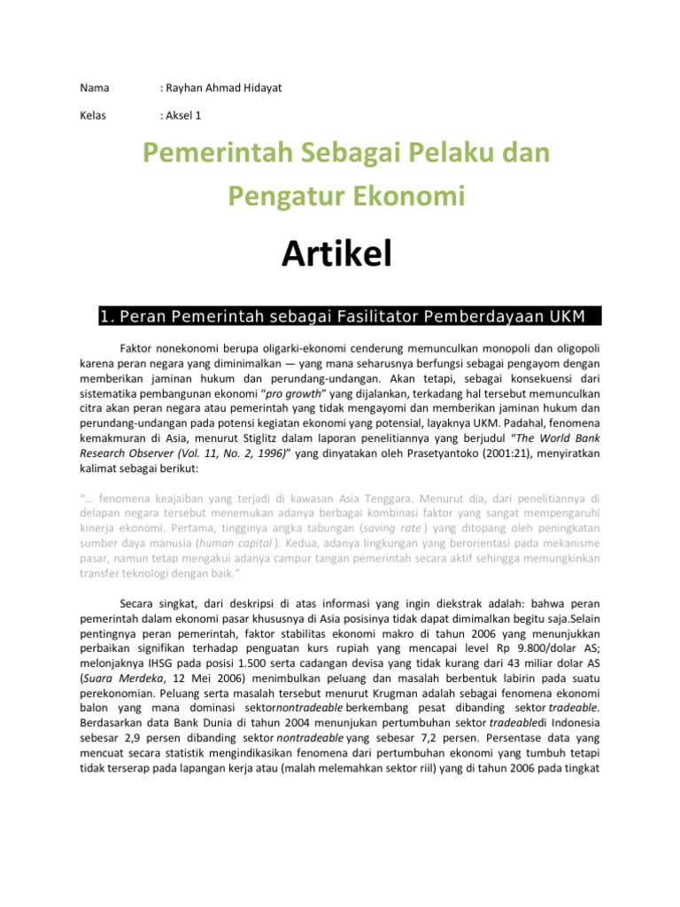 Pemerintah Sebagai Pelaku Dan Pengatur Ekonomi