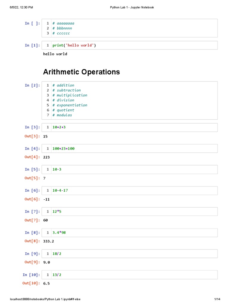 Python Lab 1 - Jupyter Notebook | PDF | Python (Programming Language ...