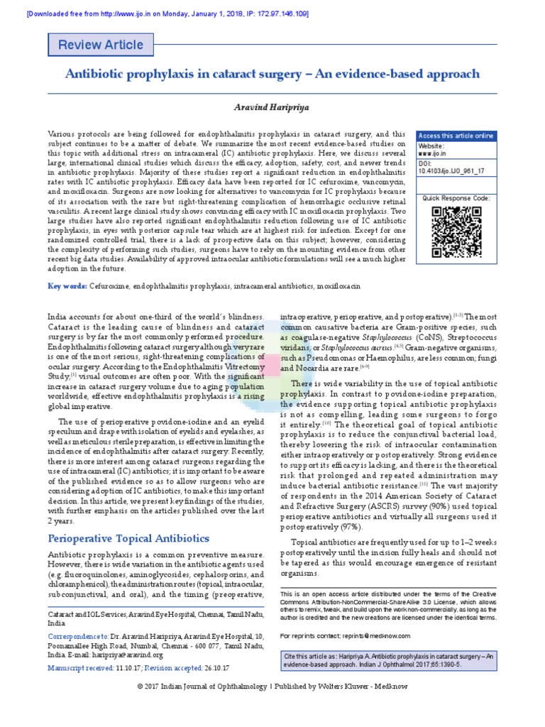 Antibiotic Prophylaxis in Cataract Surgery An Ev PDF Surgery