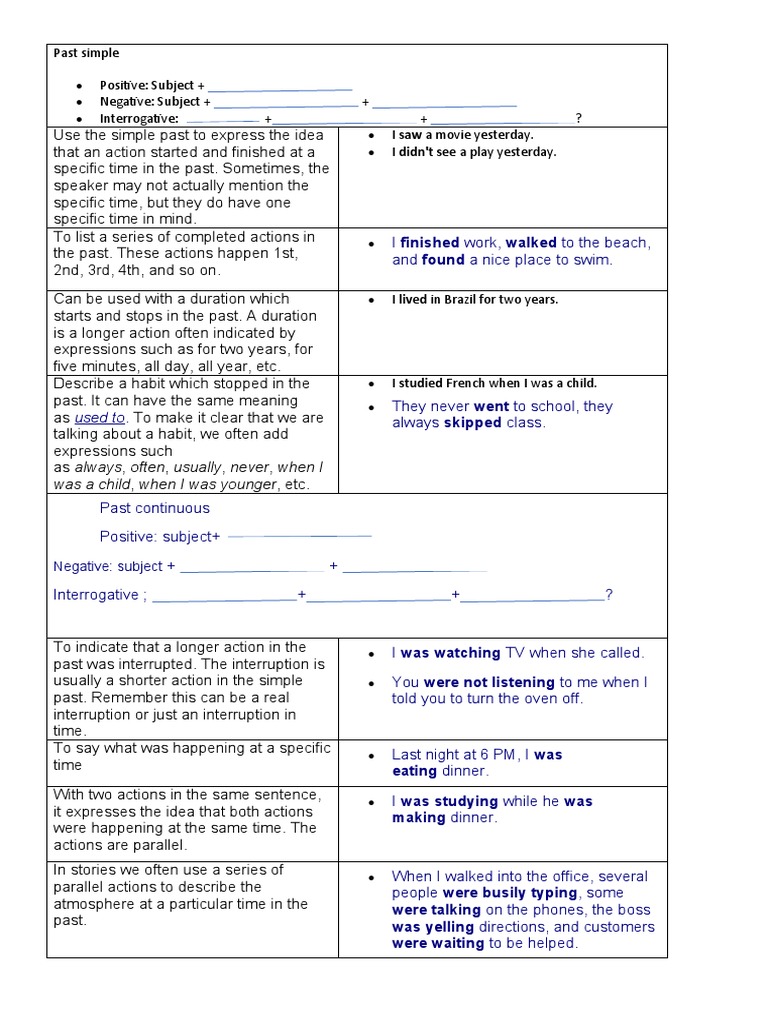 Understanding Past Tenses in English | PDF | Grammar | Linguistics