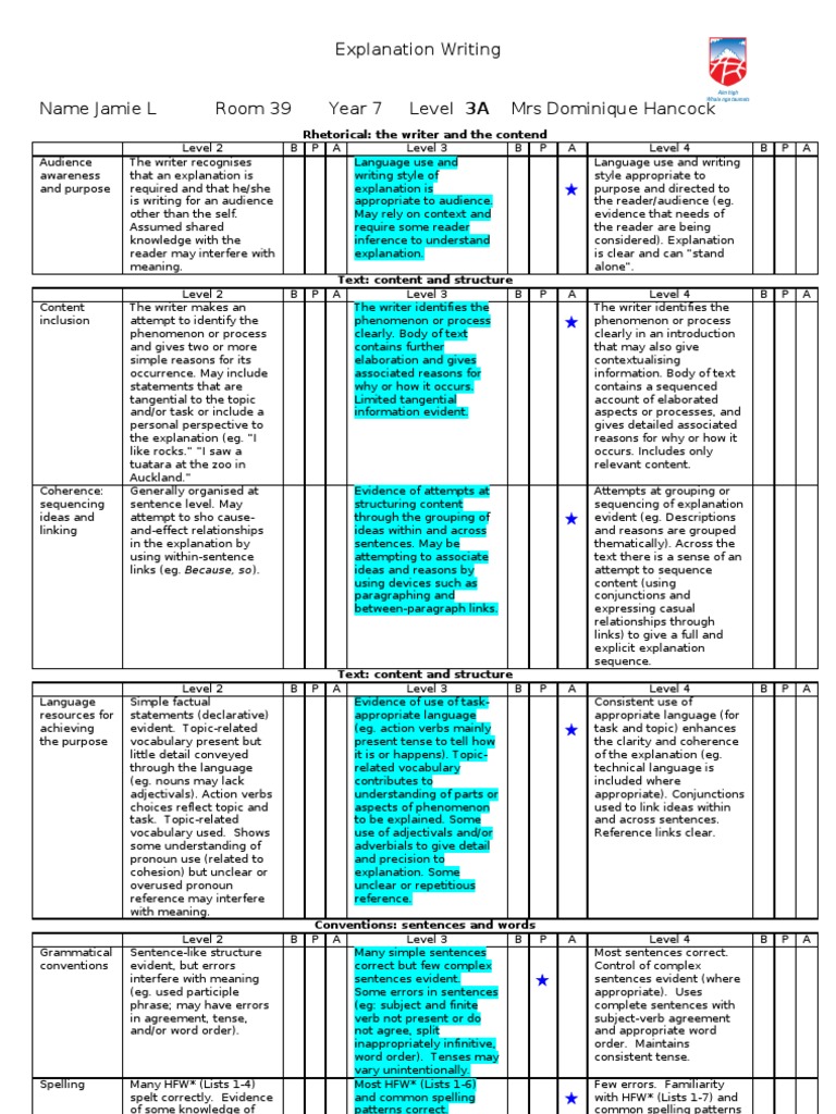 Explanation Writing Assessment Guide | PDF | Sentence (Linguistics ...