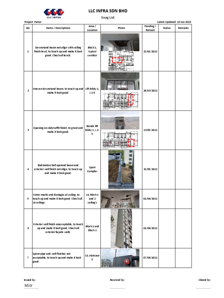 Snag List Tracking PDF Stairs Buildings And Structures