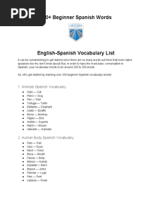 200 Beginner Spanish Words PDF