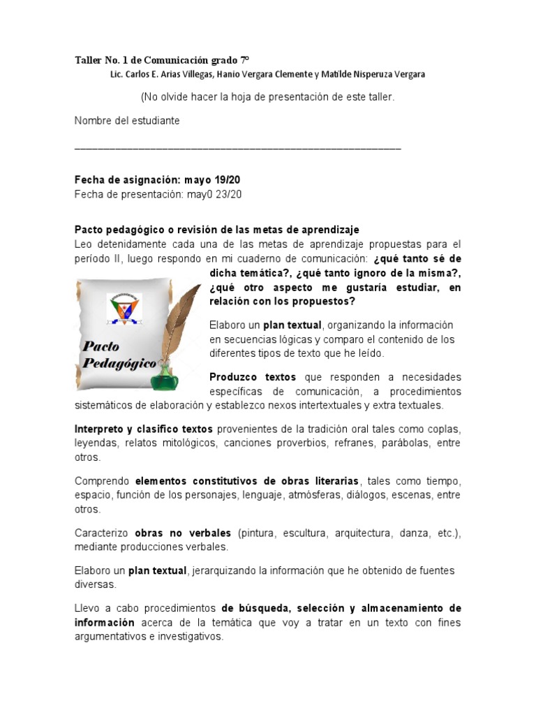 Taller1comunicacionunidad 2 Grado 7° | PDF | Comunicación