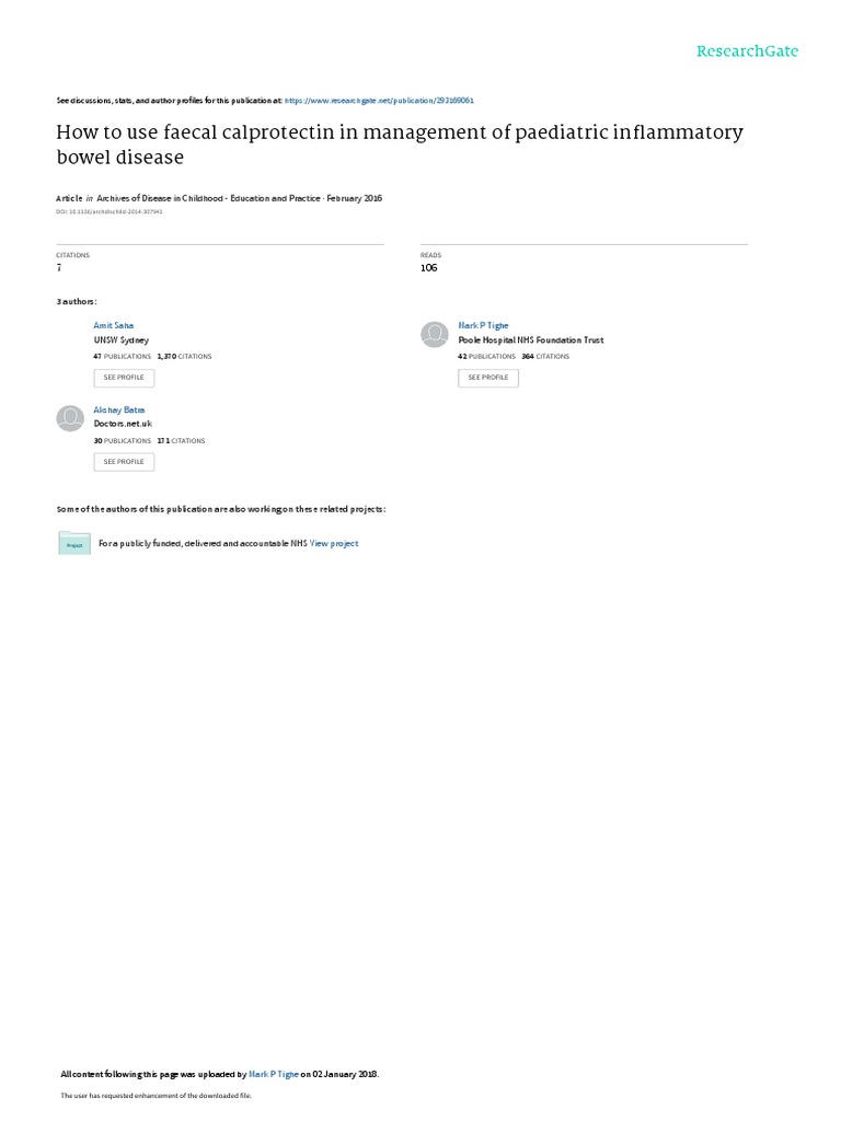 How To Use Faecal Calprotectin in Management of Pa PDF Inflammatory
