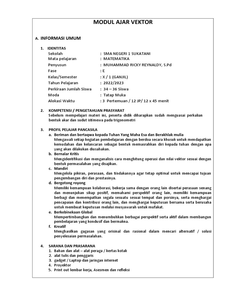 Pengantar Vektor dan Operasinya | PDF