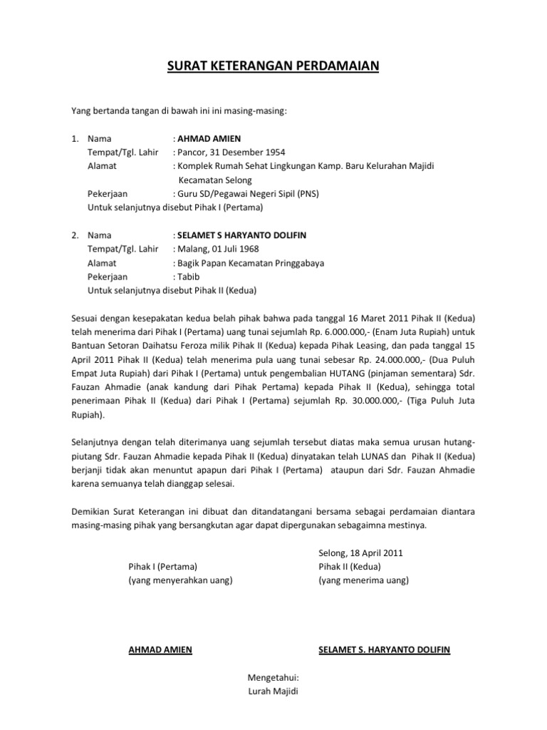 Surat Keterangan Perdamaian
