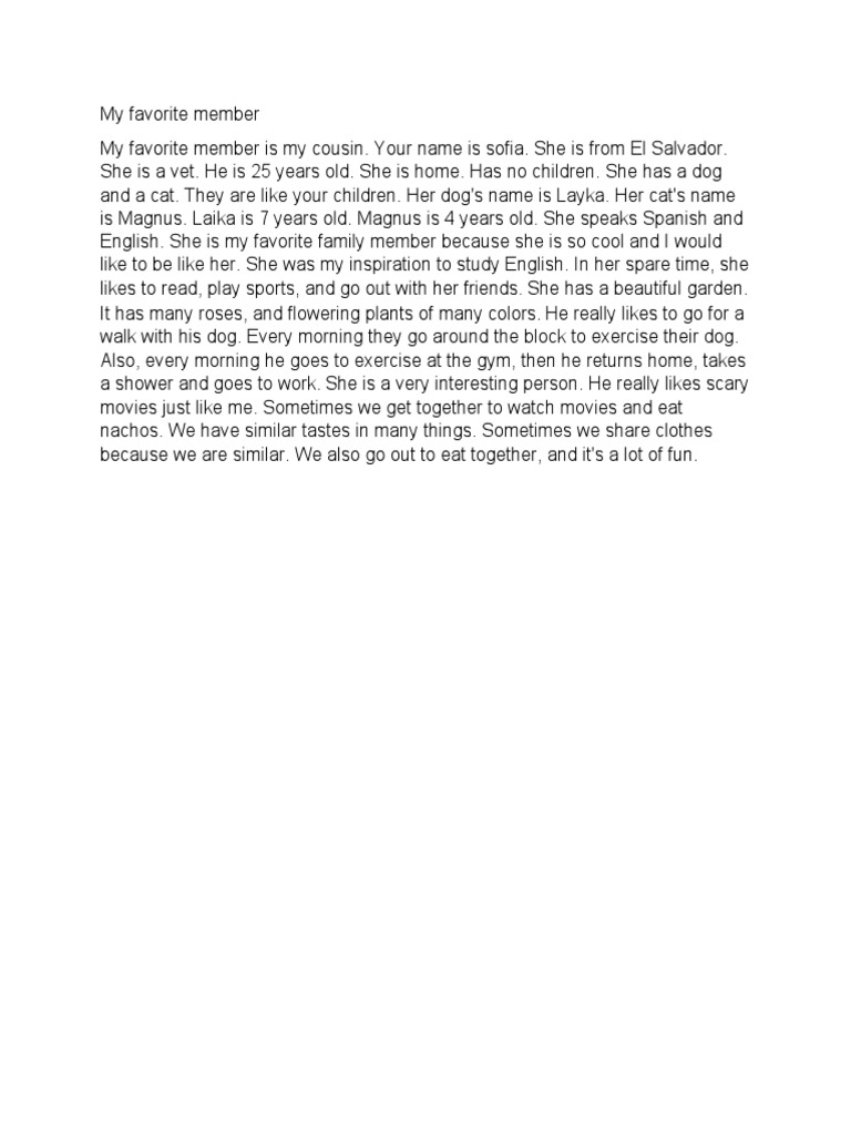 My Favorite Family Member: Sofia | PDF