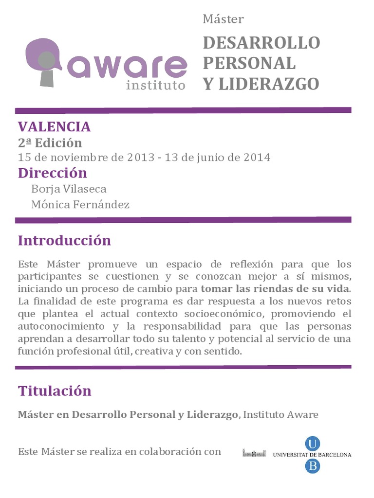 Máster en Desarrollo Personal y Liderazgo | PDF | Desarrollo personal ...