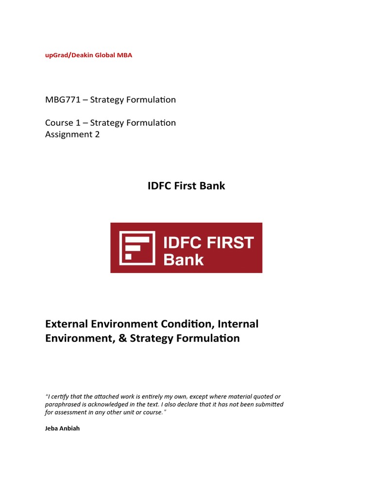 IDFC First Bank: MBG771 - Strategy Formulation Course 1 - Strategy ...