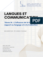Thème 14 L’Influence de La Langue, Le Rapport Au Langage Et à La Traduction
