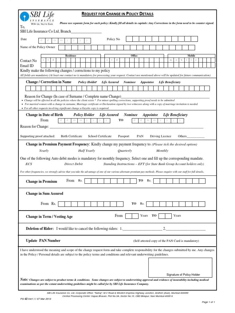Request For Change in Policy Details20march13 | PDF | Insurance | Life ...