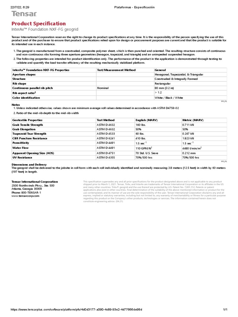 Product Specification: Interax™ Foundation NXF-FG Geogrid | PDF | Triangle