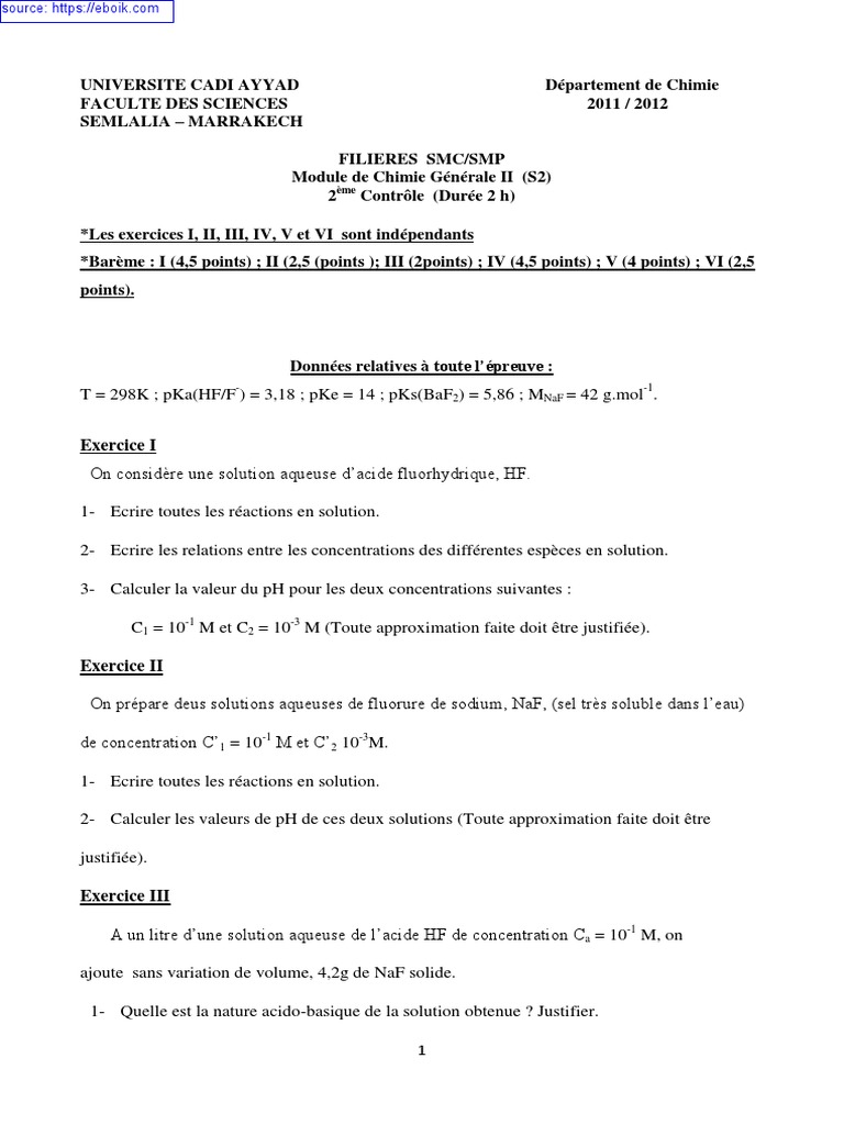 Corrigé d'exercices de chimie S2 | PDF | Ion | Hydroxyde de sodium