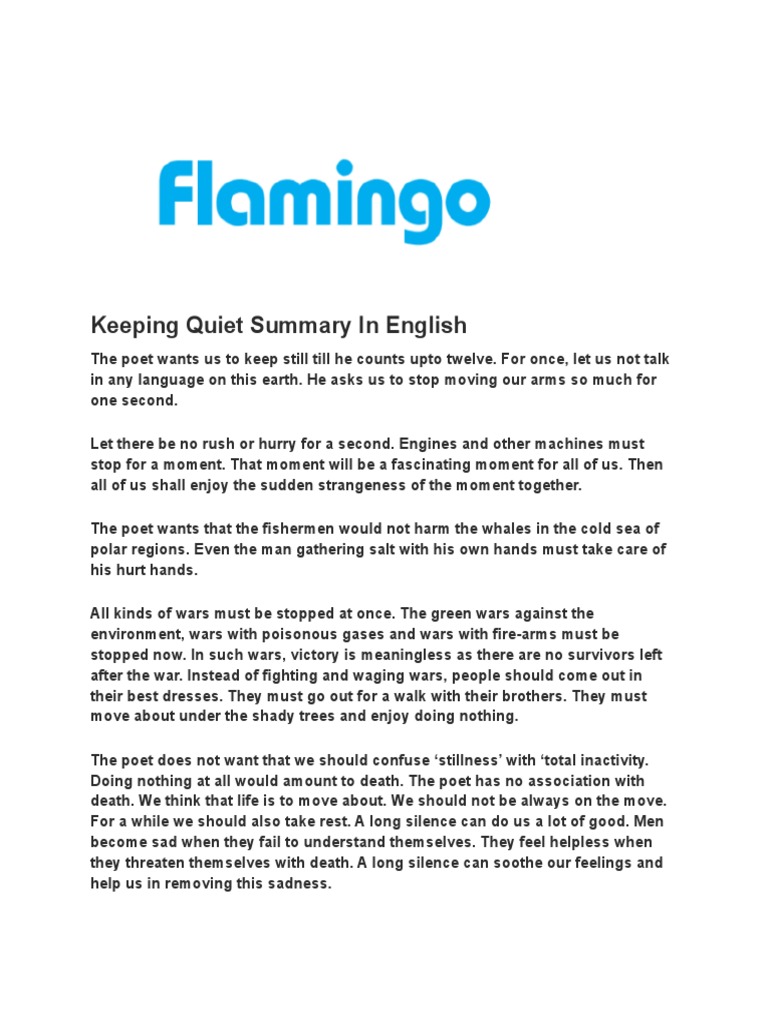 Keeping Quiet Summary + Q and A PDF